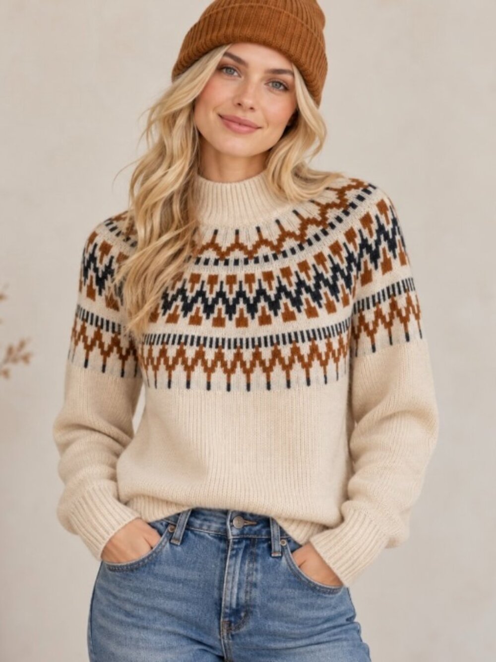 J.Crew knit Fair Isle sweater cream/ blue/rust size S casual cozy